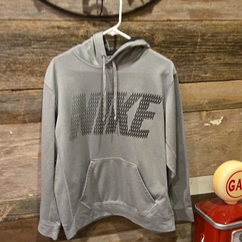 Nike Grey Hooded Sweatshirt with Textured NIKE Chest Logo